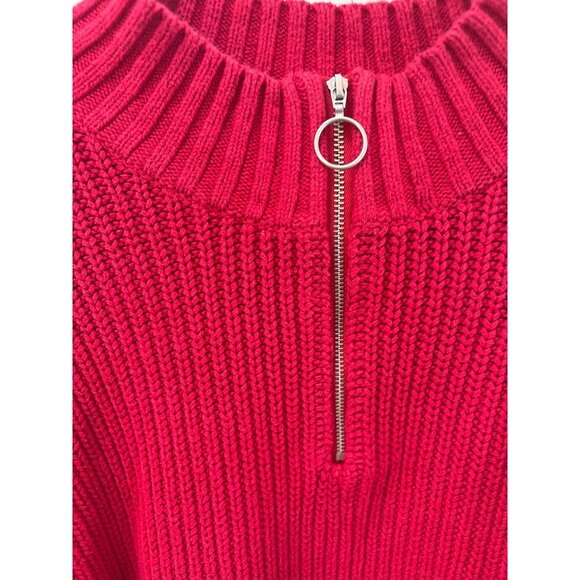 Hollister Womens Ribbed Half-Zip Red Knit Sweater M - Picture 2 of 4